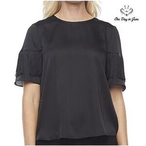 Worthington Round Neck Short Sleeve Frill Accent Top Size XS